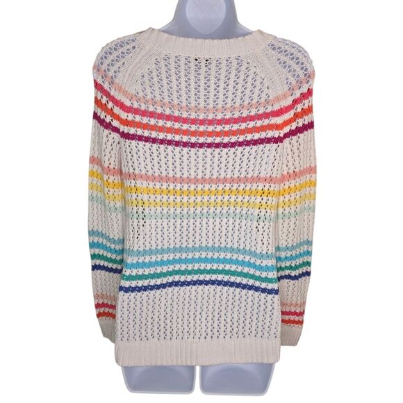 Talbots Petite Open Stitch Raglan Sweater - Happy Stripe Size SP Small Petite - Picture 3 of 7